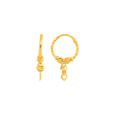 22K Gold Hoop Earrings with Heart Charms